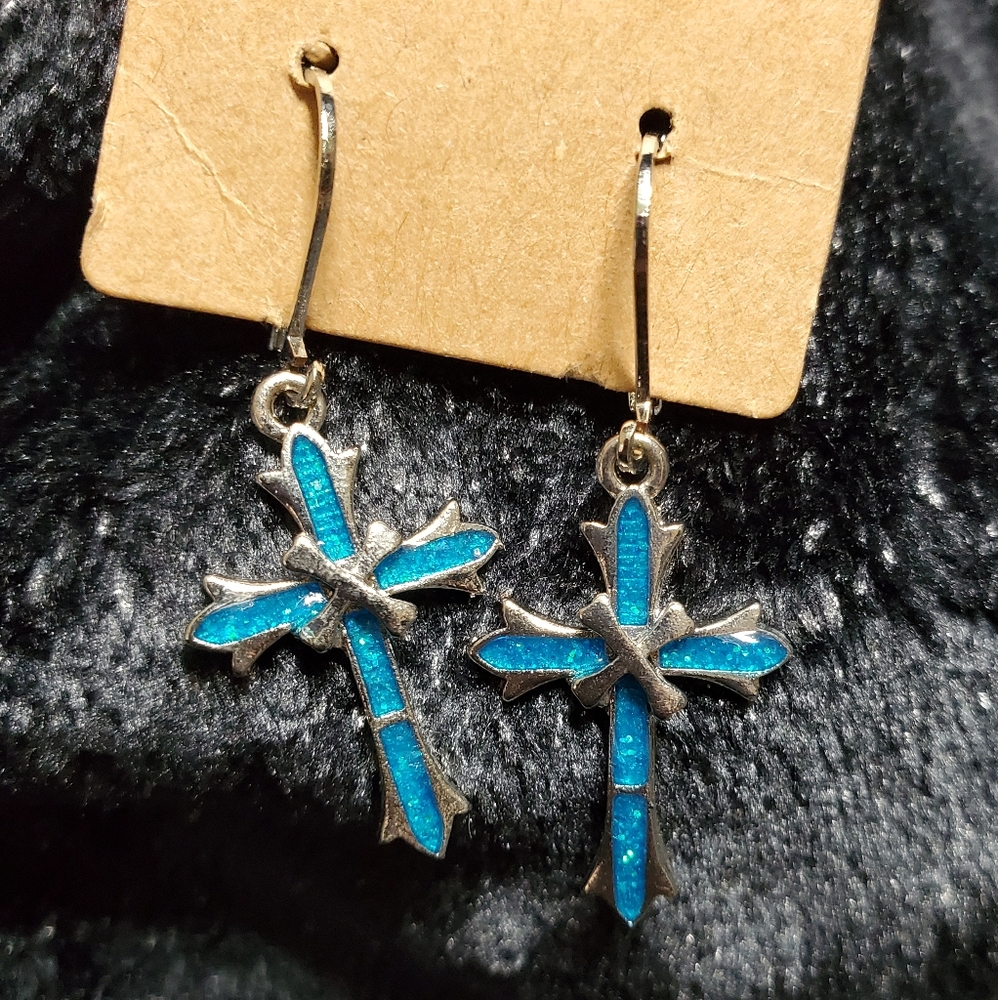 Silver dangle cross earrings